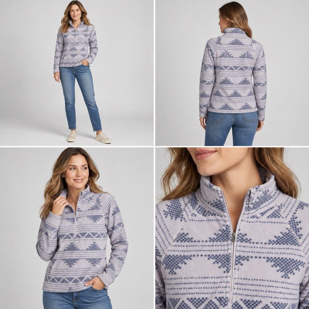 Eddie Bauer Women’s XS Pink Gray Fair Isle Fleece Quarter Zip Pullover